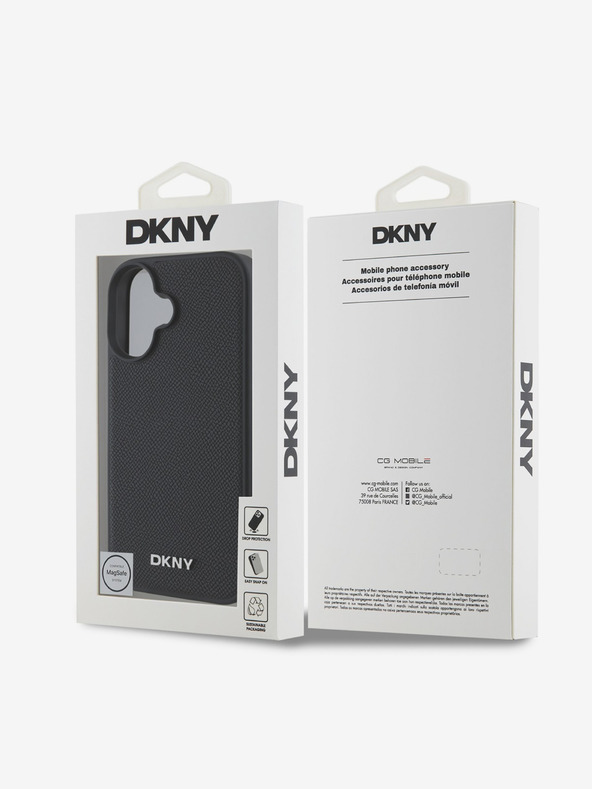 DKNY DKNY PU usnje Silver Metal Logo Magsafe Back Cover za iPhone 16 Black