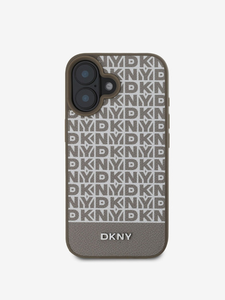 DKNY DKNY PU Leather Repeat Pattern Bottom Stripe MagSafe Back Cover za iPhone 16 Brown