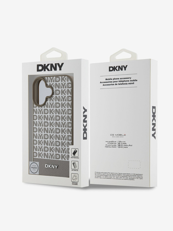 DKNY DKNY PU Leather Repeat Pattern Bottom Stripe MagSafe Back Cover za iPhone 16 Brown