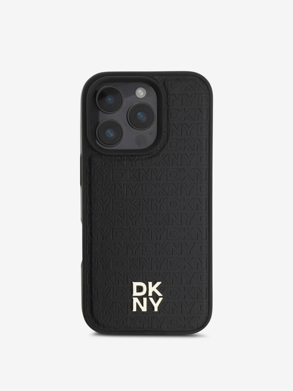 DKNY DKNY PU usnje s ponavljajočim se vzorcem z logotipom MagSafe hrbtni ovitek za iPhone 16 Pro Max Black