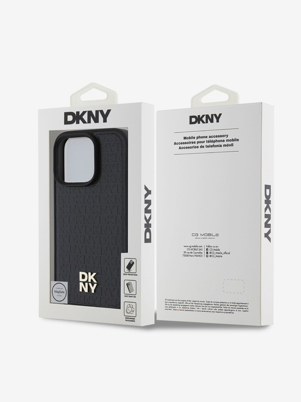 DKNY DKNY PU usnje s ponavljajočim se vzorcem z logotipom MagSafe hrbtni ovitek za iPhone 16 Pro Max Black