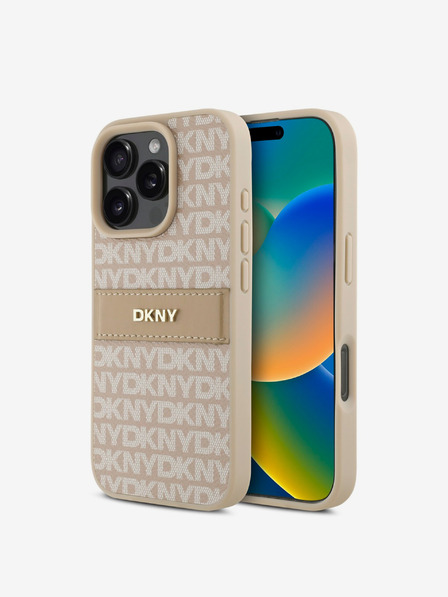 DKNY DKNY PU usnje s ponavljajočim se vzorcem in črto za iPhone 16 Pro roza