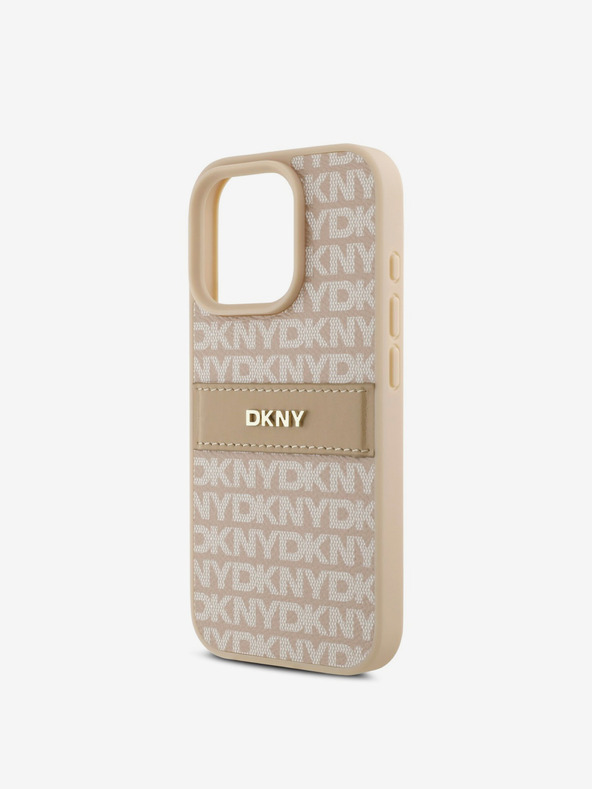 DKNY DKNY PU usnje s ponavljajočim se vzorcem in črto za iPhone 16 Pro roza