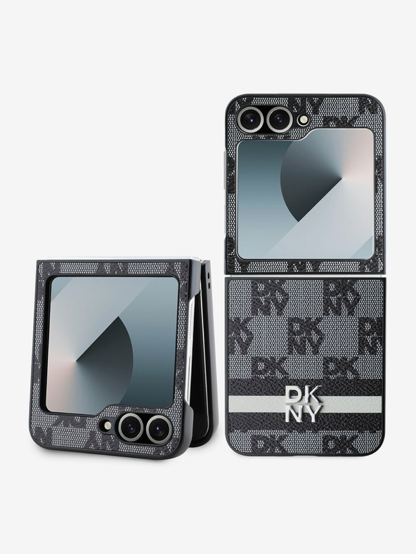 DKNY DKNY PU usnje s kvačkanim vzorcem in črto za hrbtni ovitek za Samsung Galaxy Z Flip 6 Black Black