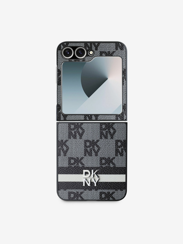 DKNY DKNY PU usnje s kvačkanim vzorcem in črto za hrbtni ovitek za Samsung Galaxy Z Flip 6 Black Black