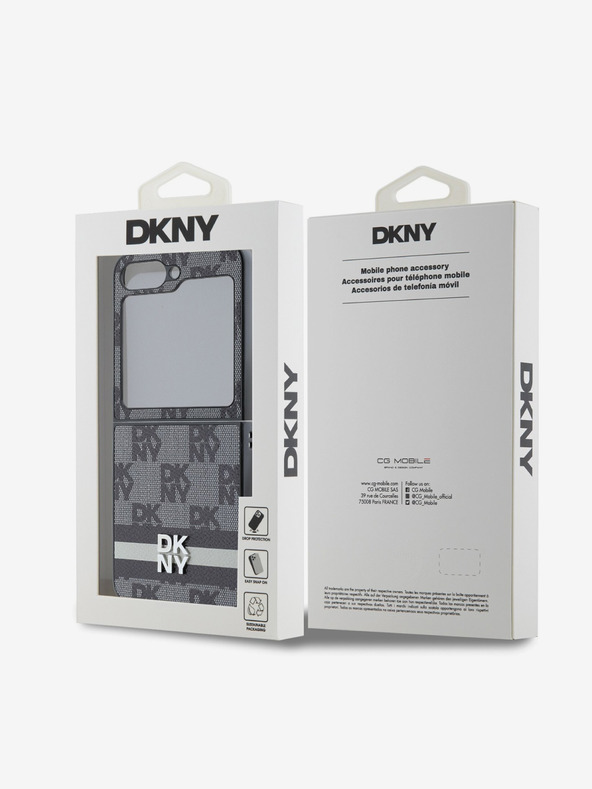 DKNY DKNY PU usnje s kvačkanim vzorcem in črto za hrbtni ovitek za Samsung Galaxy Z Flip 6 Black Black