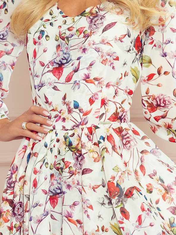 numoco Obleka z dekoltejem - barvno cvetje na svetli podlagi Numoco ZOE