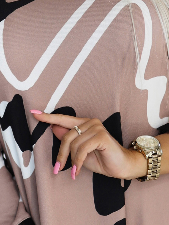 numoco Čipkasta puloverska obleka - bež s črno-belim vzorcem Numoco