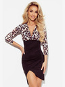 numoco Asimetrična obleka z dolgimi rokavi in izrezom - leopardji potisk Numoco ELISA