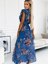 numoco Dolga obleka z dekoltejem in kratkimi rokavi - modra z rožami Numoco ARIA