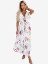 numoco Plisirana midi obleka z dekoltejem in volančki - spomladansko cvetje na beli podlagi Numoco LISA
