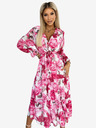 numoco Midi obleka z izrezom in pasom - rožnate vrtnice na beli podlagi Numoco VALENTINA