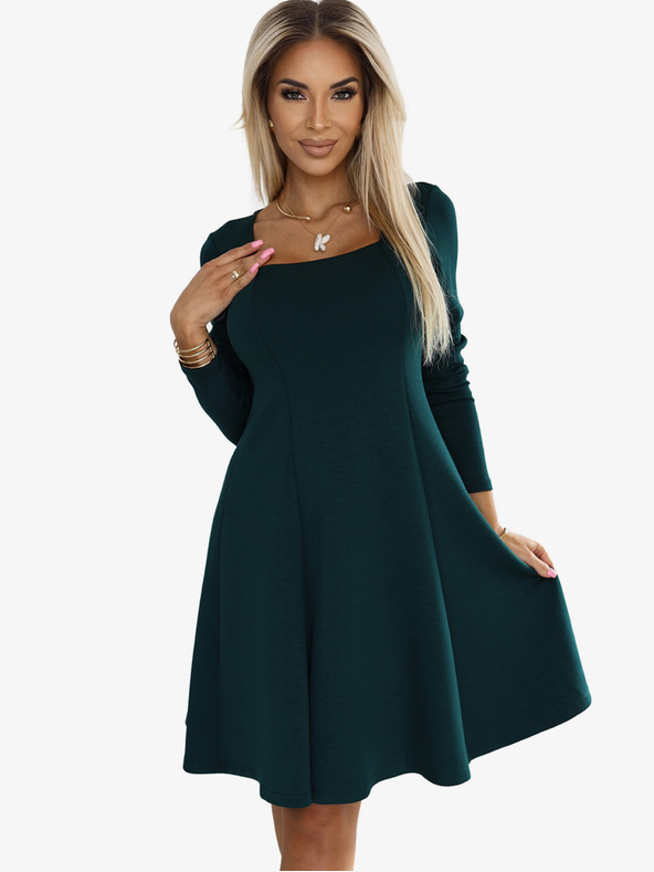 numoco Udobna obleka z dolgimi rokavi in trapezom - zelena Numoco IVANA