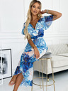 numoco Obleka z izrezom, dolgim zavezovanjem v pasu in kratkimi rokavi - modra veliko cvetje - mrežasta Numoco CINZIA