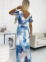 numoco Obleka z izrezom, dolgim zavezovanjem v pasu in kratkimi rokavi - modra veliko cvetje - mrežasta Numoco CINZIA