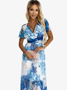 numoco Obleka z izrezom, dolgim zavezovanjem v pasu in kratkimi rokavi - modra veliko cvetje - mrežasta Numoco CINZIA