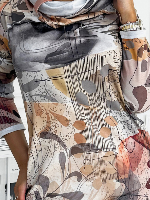 numoco Pulover obleka z visokim ovratnikom - srebrno rjava Numoco IRENE