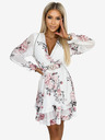 numoco Ženska obleka z vratnim izrezom in pasom - bela z rožicami Numoco ROSETTA