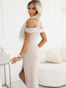 numoco Midi obleka z izpostavljenimi rameni in izrezom - svetlo bež Numoco CALLIE