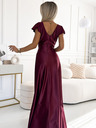 numoco Satenova dolga obleka z izrezom - bordo Numoco CRYSTAL