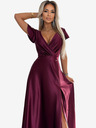 numoco Satenova dolga obleka z izrezom - bordo Numoco CRYSTAL