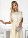numoco Obleka s čipko in zlatim pasom - bež barva Numoco GRETA