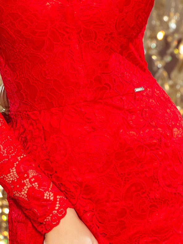 numoco Čipkasta obleka z izrezom - rdeča Numoco