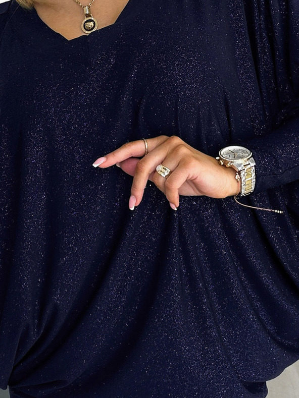 numoco Batwing obleka - temno modra z bleščicami Numoco