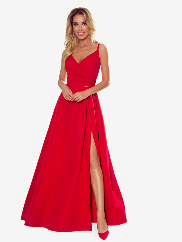 numoco Elegantna maksi obleka z naramnicami - rdeča Numoco CHIARA