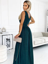 numoco Brokatna dolga obleka z izrezom in razporkom na nogah - zelena Numoco LOUISE