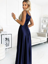 numoco Elegantna maksi obleka brez naramnic iz satena - temno modra Numoco CHIARA