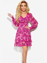 numoco Šifonska obleka z zavezanim izrezom - roza cvetje MONICA