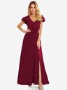 numoco Dolga obleka z izrezom in volančki - bordo Numoco LIDIA