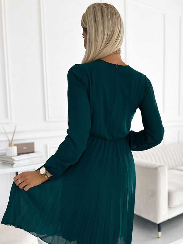 numoco Nagubana obleka iz šifona z izrezom - zelena Numoco ISABELLE