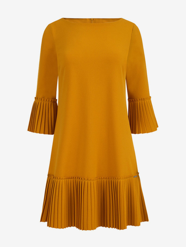 numoco Plisirana udobna obleka - gorčična Numoco LUCY