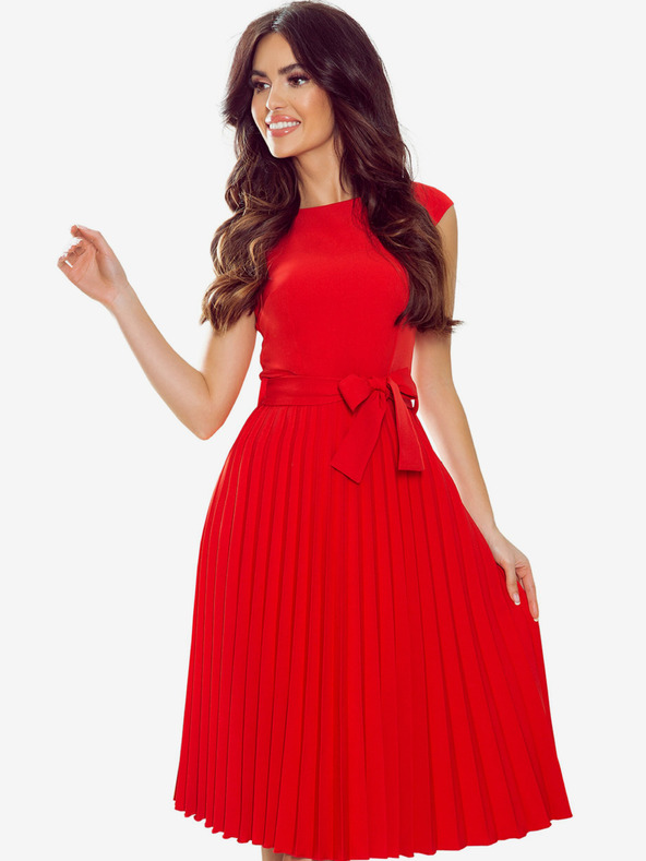 numoco Plisirana obleka s kratkimi rokavi - rdeča Numoco LILA