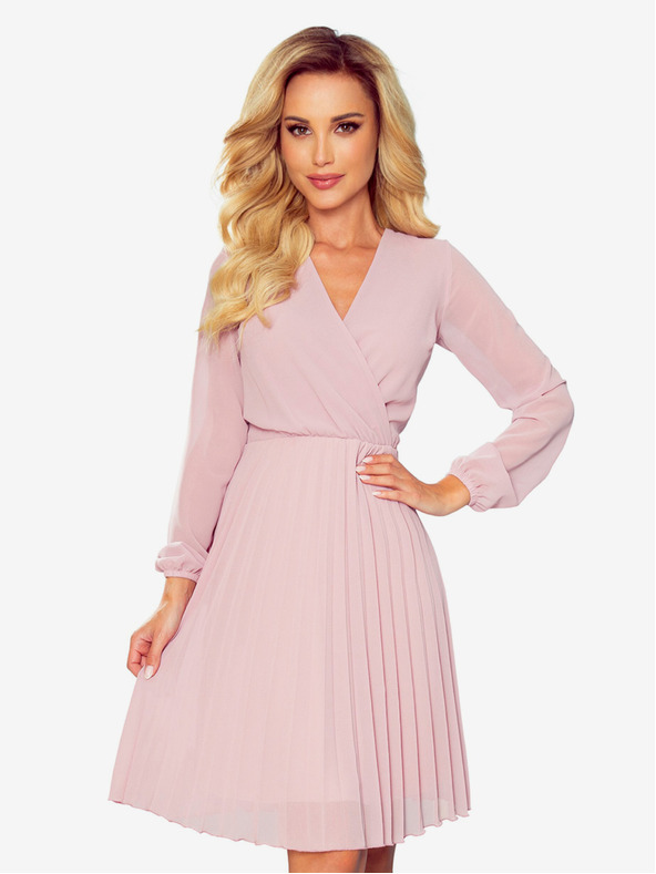 numoco Nagubana obleka z dolgimi rokavi in vratom - pudrasto rožnata Numoco ISABELLE