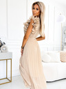numoco Plisirana midi obleka iz šifona z izrezom in nežnimi volančki - bež Numoco MIRABELLA