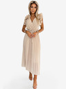 numoco Plisirana midi obleka iz šifona z izrezom in nežnimi volančki - bež Numoco MIRABELLA