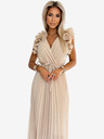numoco Plisirana midi obleka iz šifona z izrezom in nežnimi volančki - bež Numoco MIRABELLA