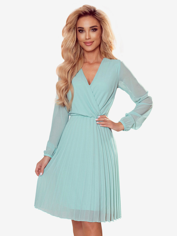 numoco Obleka z dolgimi rokavi in nagubanim izrezom - mentolova Numoco ISABELLE