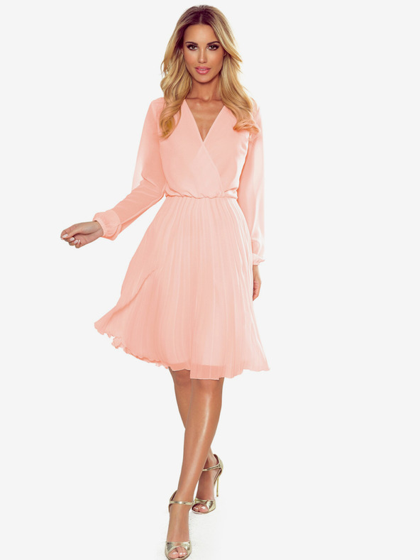 numoco Plisirana obleka z dolgimi rokavi - breskova Numoco ISABELLE