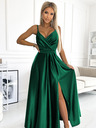 numoco Elegantna dolga obleka iz satena z izrezom - zelena Numoco JULIET