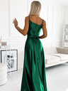 numoco Elegantna dolga obleka iz satena z izrezom - zelena Numoco JULIET