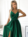 numoco Elegantna dolga obleka iz satena z izrezom - zelena Numoco JULIET