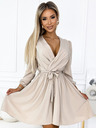 numoco Ženska obleka z izrezom in pasom - bež Numoco BINDY
