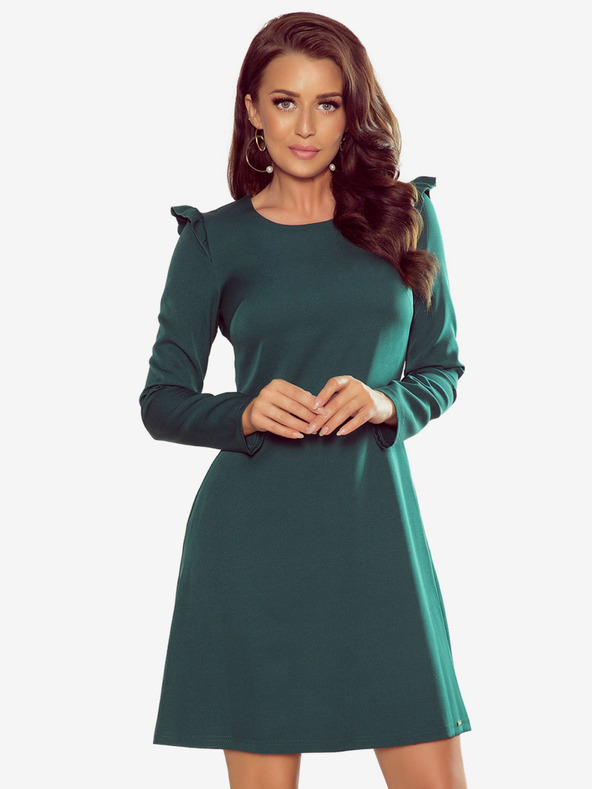 numoco Trapezna obleka z volančki - zelena Numoco NELL