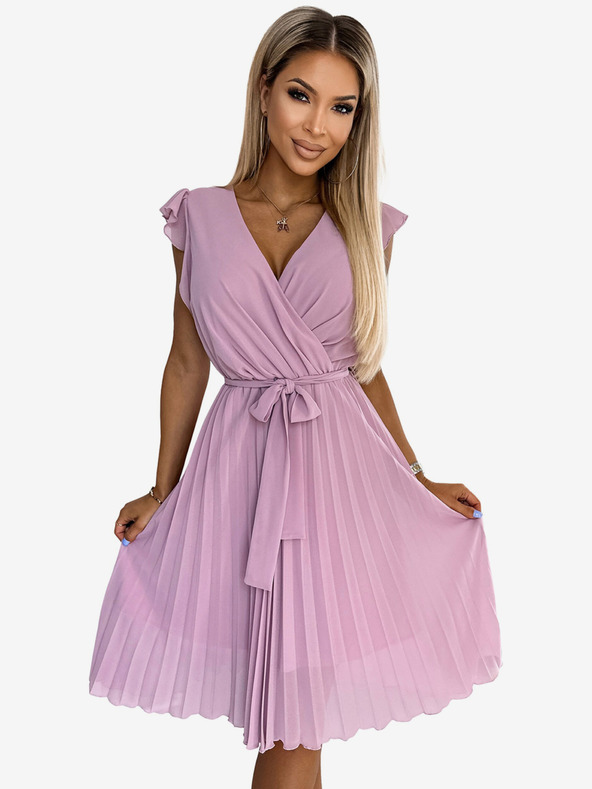 numoco Nagubana obleka z izrezom in volančki - umazano rožnata Numoco POLINA