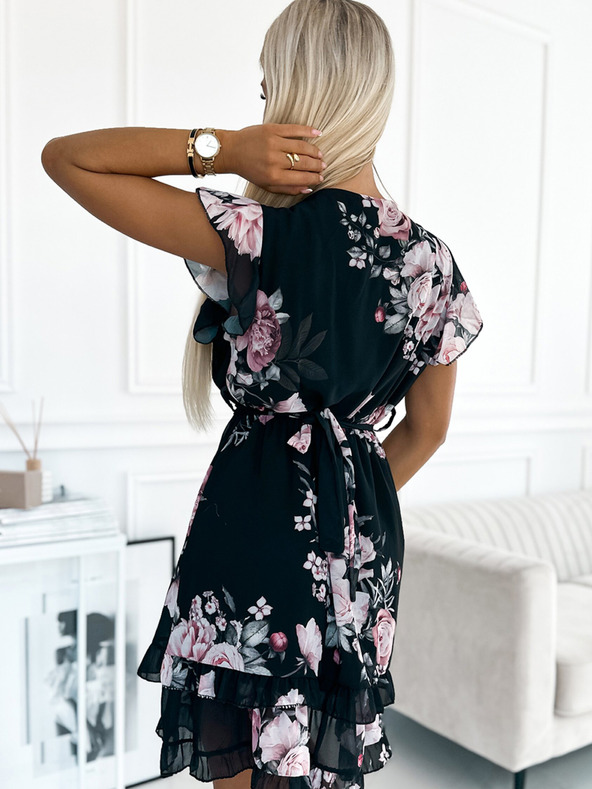 numoco Obleka s svinčnikom in vratom - črna z rozetami Numoco PATRIZIA