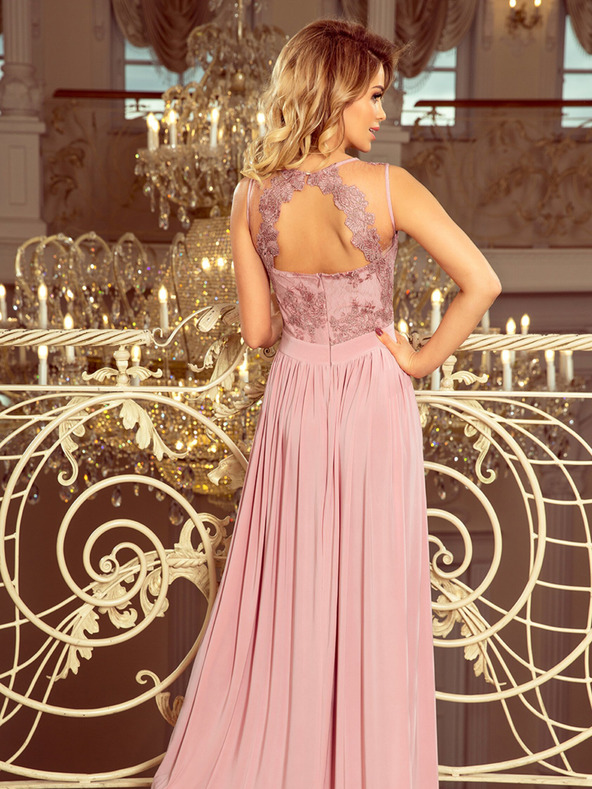 numoco Dolga obleka z izvezenim izrezom - žametna Numoco LEA